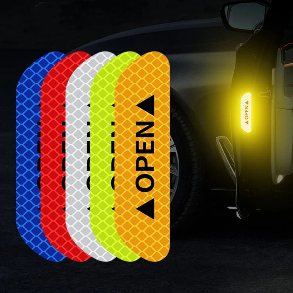 4PCS Car Universal Door Open Reflective Strips Warning Stickers Safety Mark Warning Reflective Auto Exterior Interior Reflector