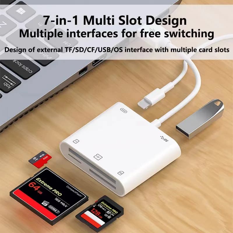 7 in 1 Type-c USB Card Reader SD/TF Card / Lightning Fast Charging Port For Smartphone PC camera airpods Digital Frame