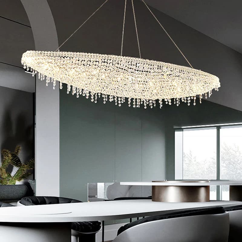 Postmodern Designer Oval Crystal Ceiling Chandeliers Chrome Home Decor Pendant Lighting Fixture Hanging Lamps for Ceiling LED