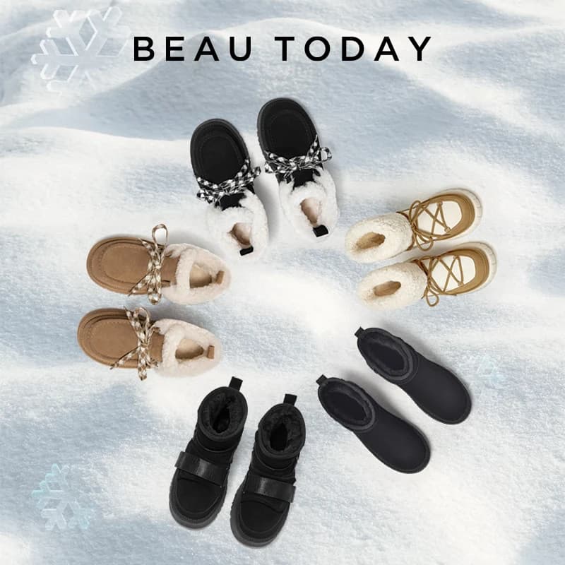 BeauToday Snow Boots Women Cow Suede Ankle Boot Round Toe Slip-On Winter Ladies Warm Fur Shoes Handmade