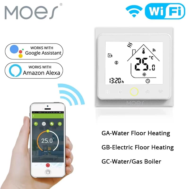 MOES WiFi Water/Electric Floor Heating Thermostat Gas Boiler Temperature Controller Smart Alexa tuya Google Voice zigbee Control