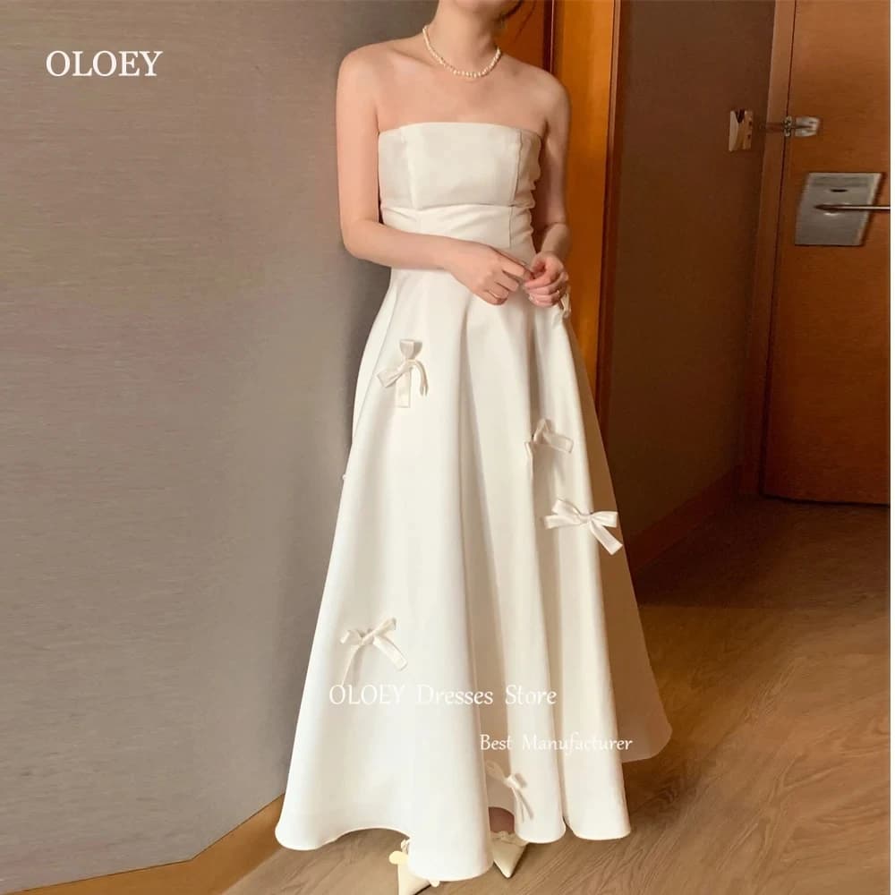 Giyu Simple Black A Line Korea Wedding Photoshoot Dresses Strapless Bowknot Ankle Length Bridal Gowns Party Dress Customized