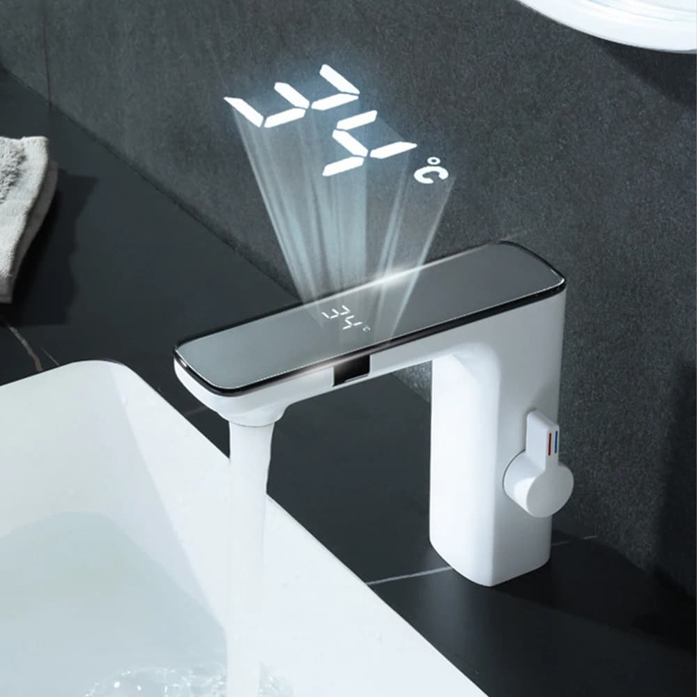 White Bathroom Basin Faucet Hot Cold Water Mixer Deck Mount Bathroom Sink Faucet