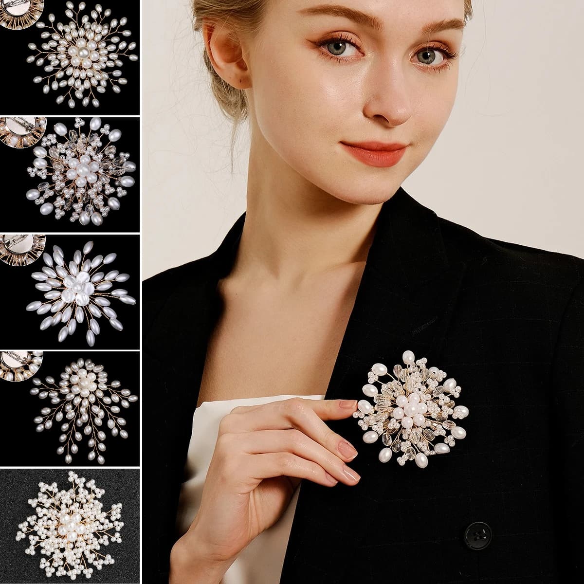 Pearl Brooch Pin Snowflake High-end Silk Scarf Buckle Luxury Exquisite Ladies Clothing Accessories Dress Skirt Jewelry