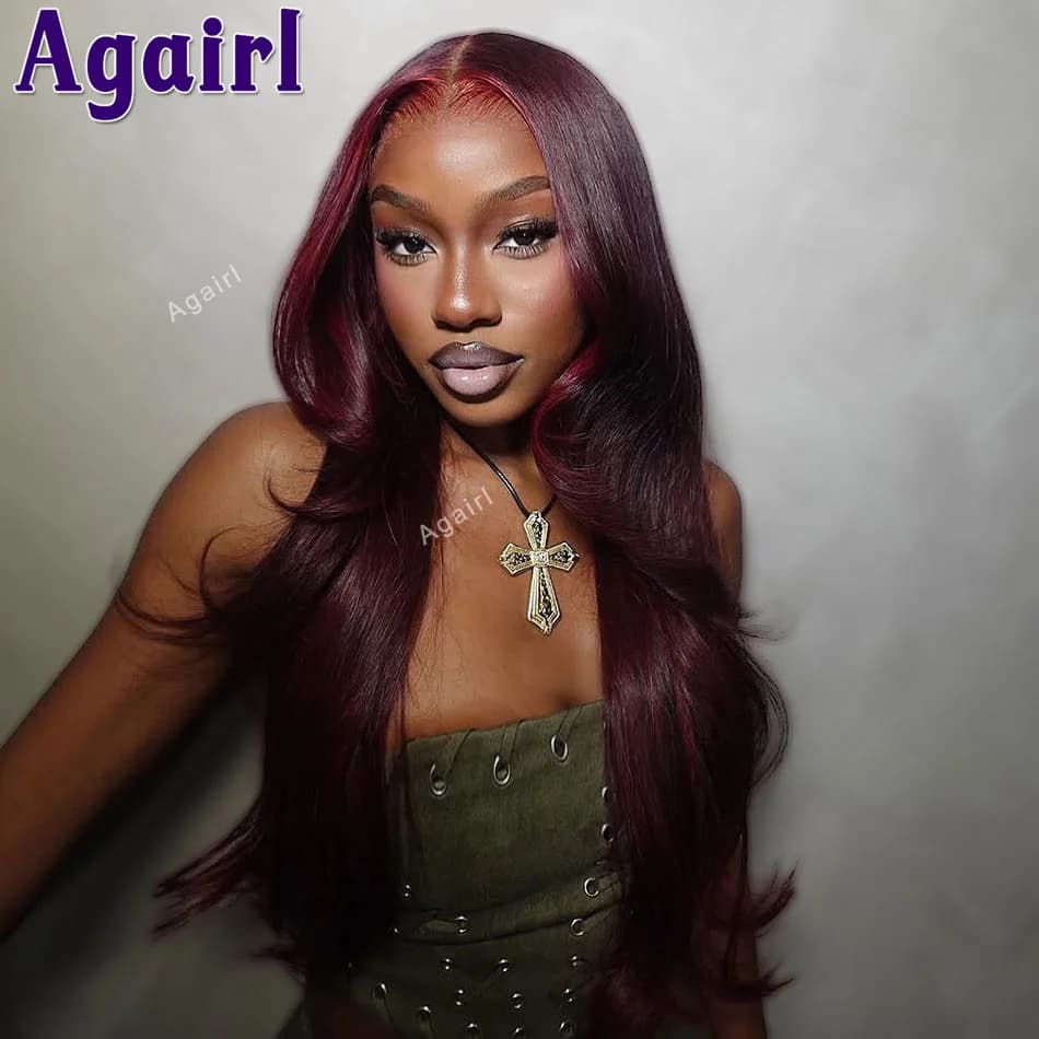 Dark Red 99J Colored Body Wave 13x6 Lace Frontal Human Hair Wigs Pre Plucked Brazilian Remy 6X4 5x5 Closure Lace Wigs For Women