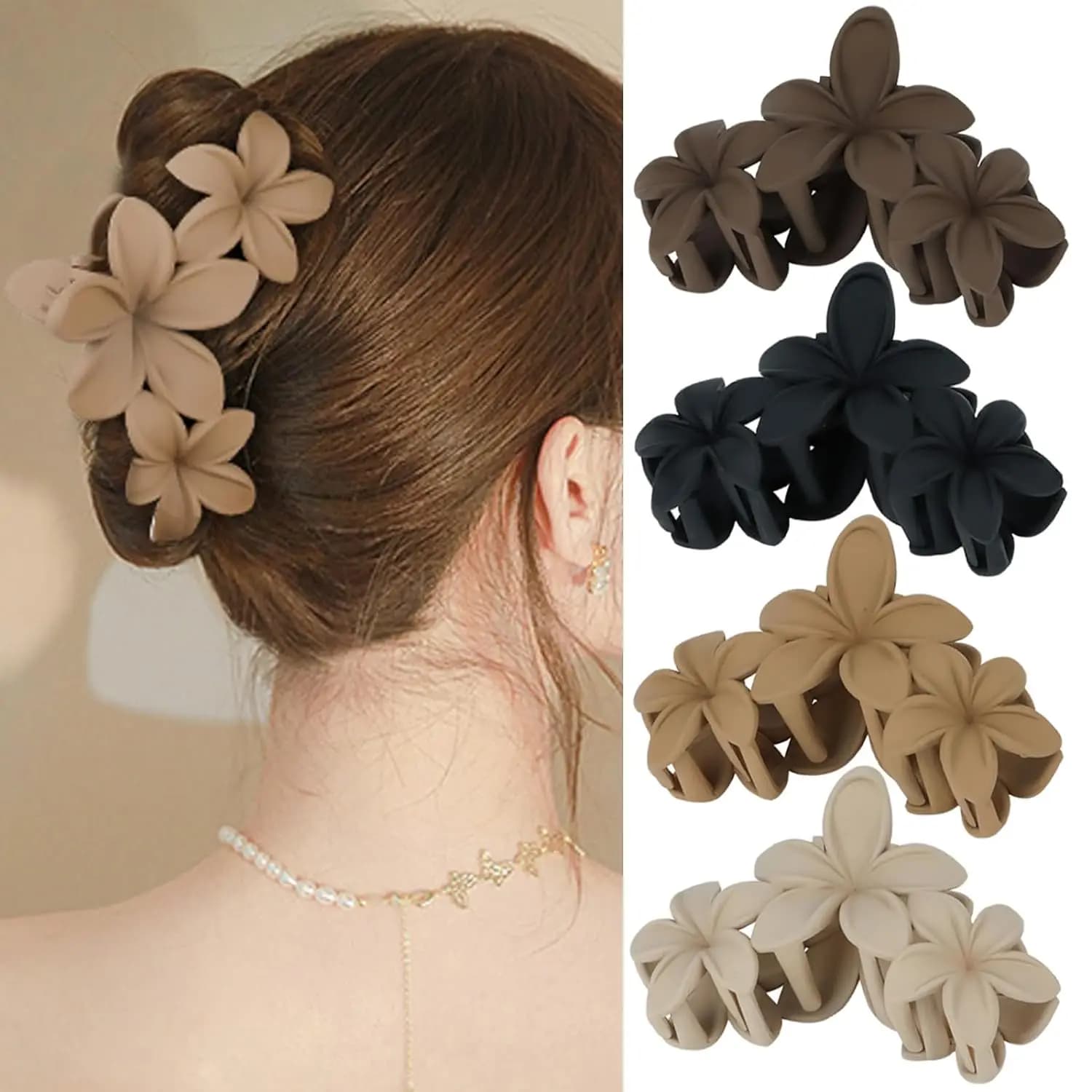 4pcs pieces Flower hair clip Non-slip matte Flower Ladies Big Claw Clip Hawaii Hair clip Power styling beach hair claw