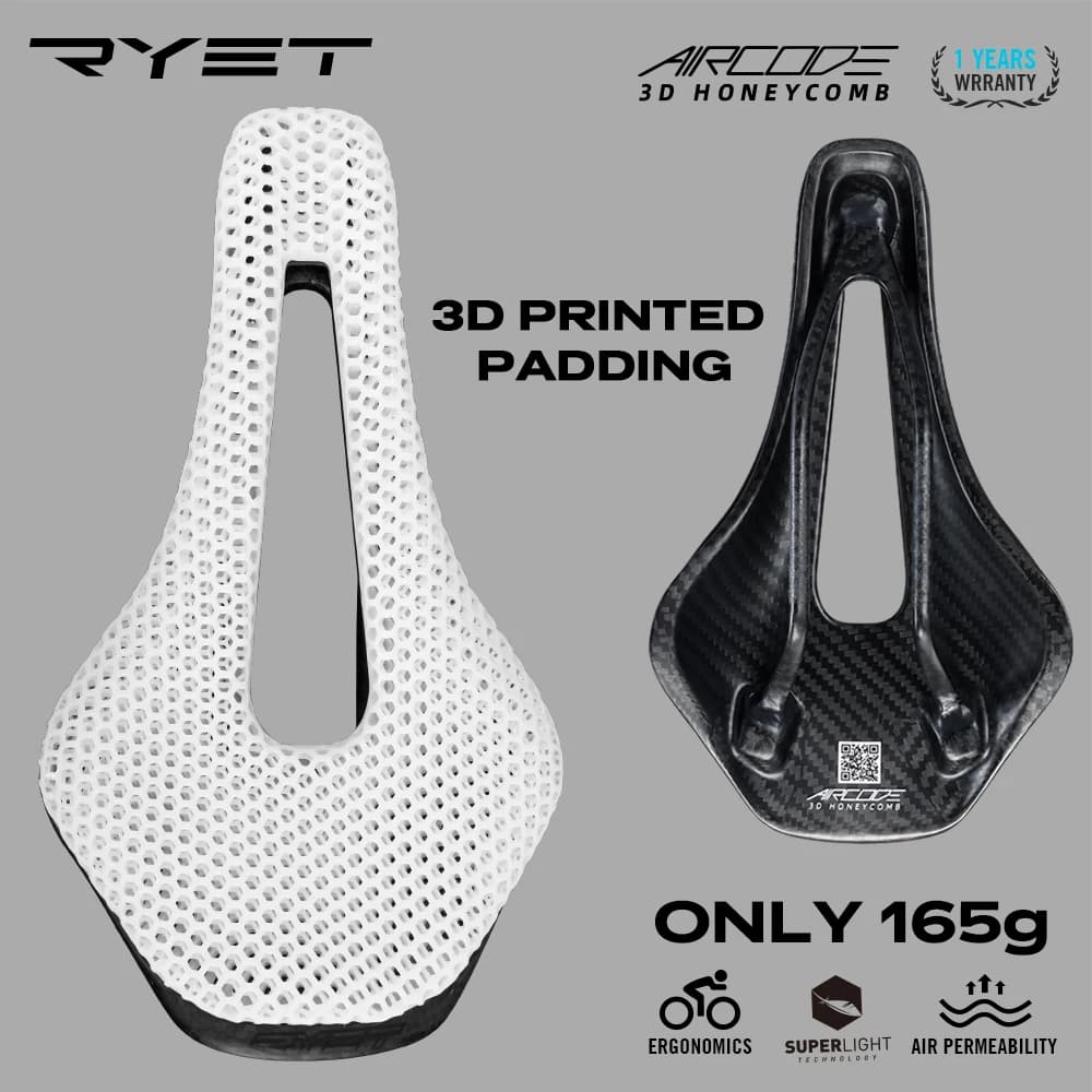 RYET 3D Printed Carbon Bike Saddle For MTB Road Bike Cycling Seat Bicycle Ultralight Saddle Full Carbon Cushion Cycling Parts