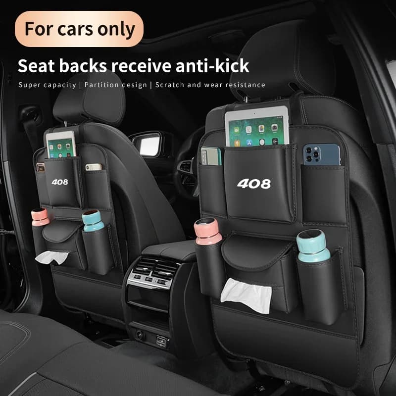 For Peugeot 408 Car 4 Colors Selectable Organizer Back Storage Bag Backrest Protection Anti-kick Pad Auto Interior Accessories