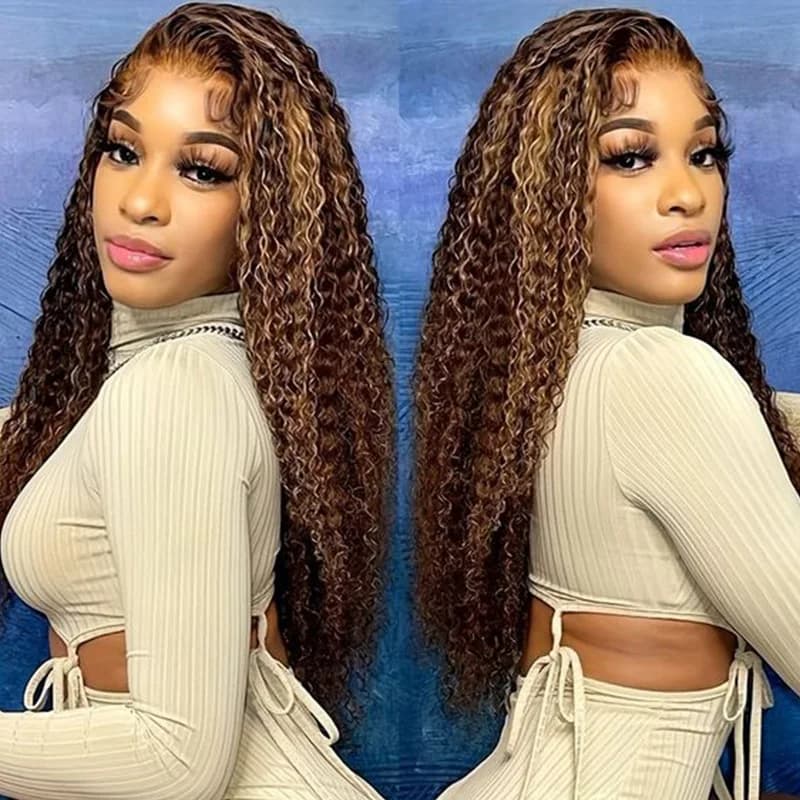 Highlight colored deep wave 13x6 hd lace frontal human hair wig for women Brazilian glueless curly cheap wigs on sale clearance