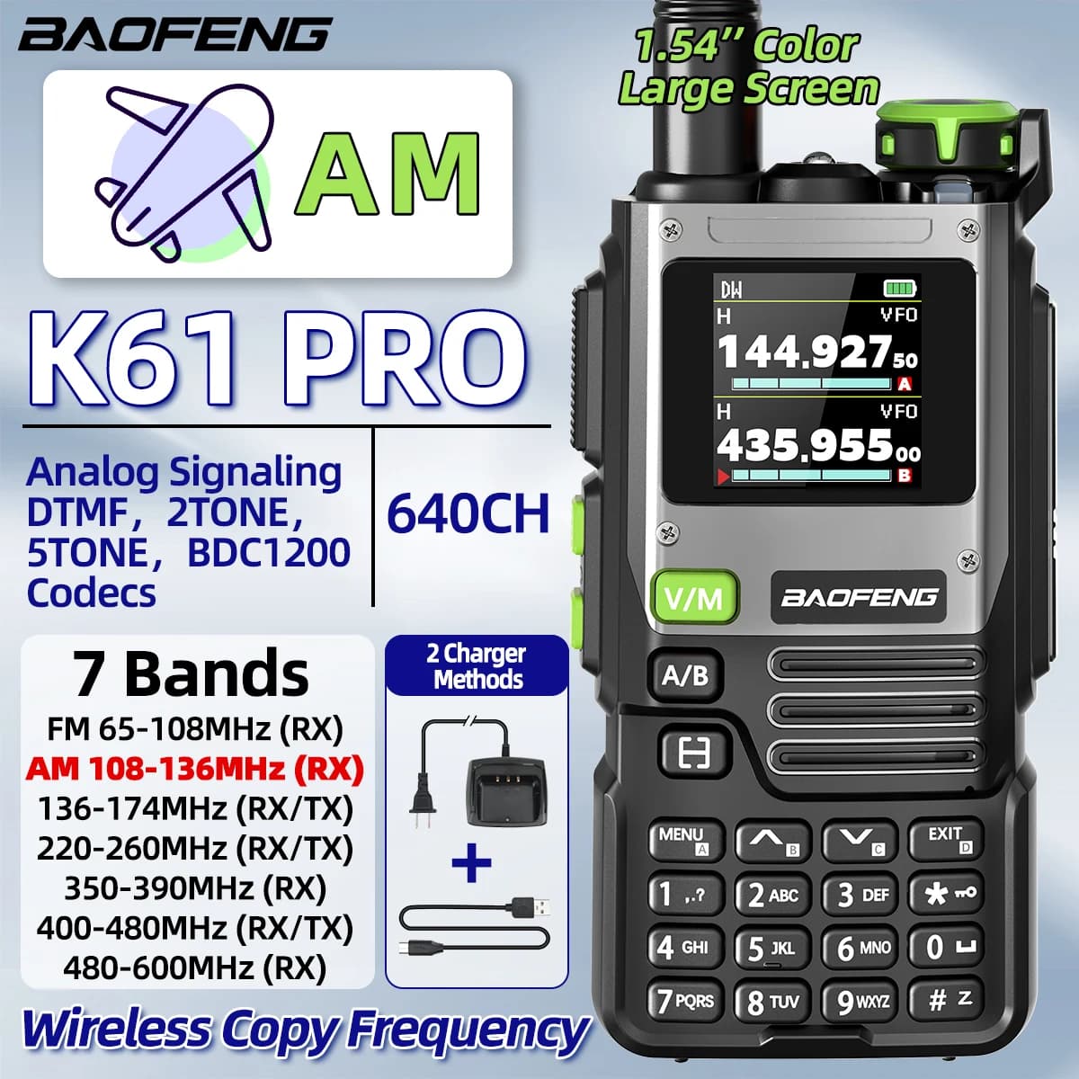 Baofeng K61 PRO Air Band Walkie Talkie Multi Band Wireless Copy Frequency AM FM DTMF NOAA Upgraded UV-5R UV-K6 Two Way Ham Radio