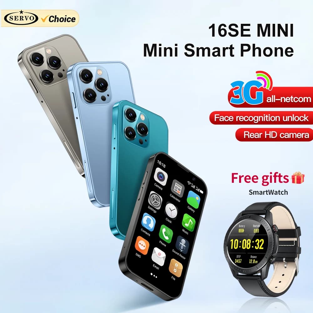 NEW SERVO 16SE Mini 3G Cute Smart Phone Android System 2 SIM Cards 3.0 inch Display Facial Unlock 2GB 16GB Small Card Smartphone