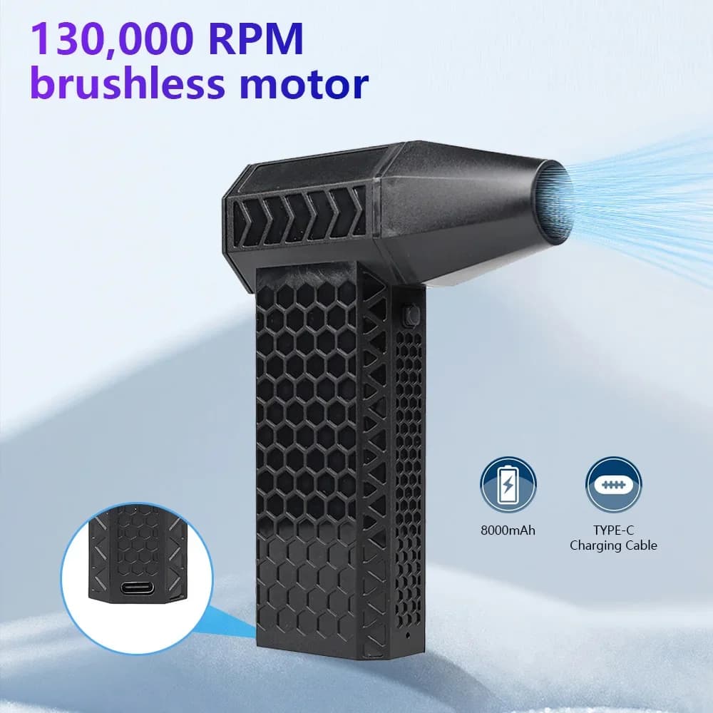 130K RPM Turbo Air Blower | 52m/s Hurricane Wind for Car Detailing/Keyboard/Outdoor | with Bag & Nozzles