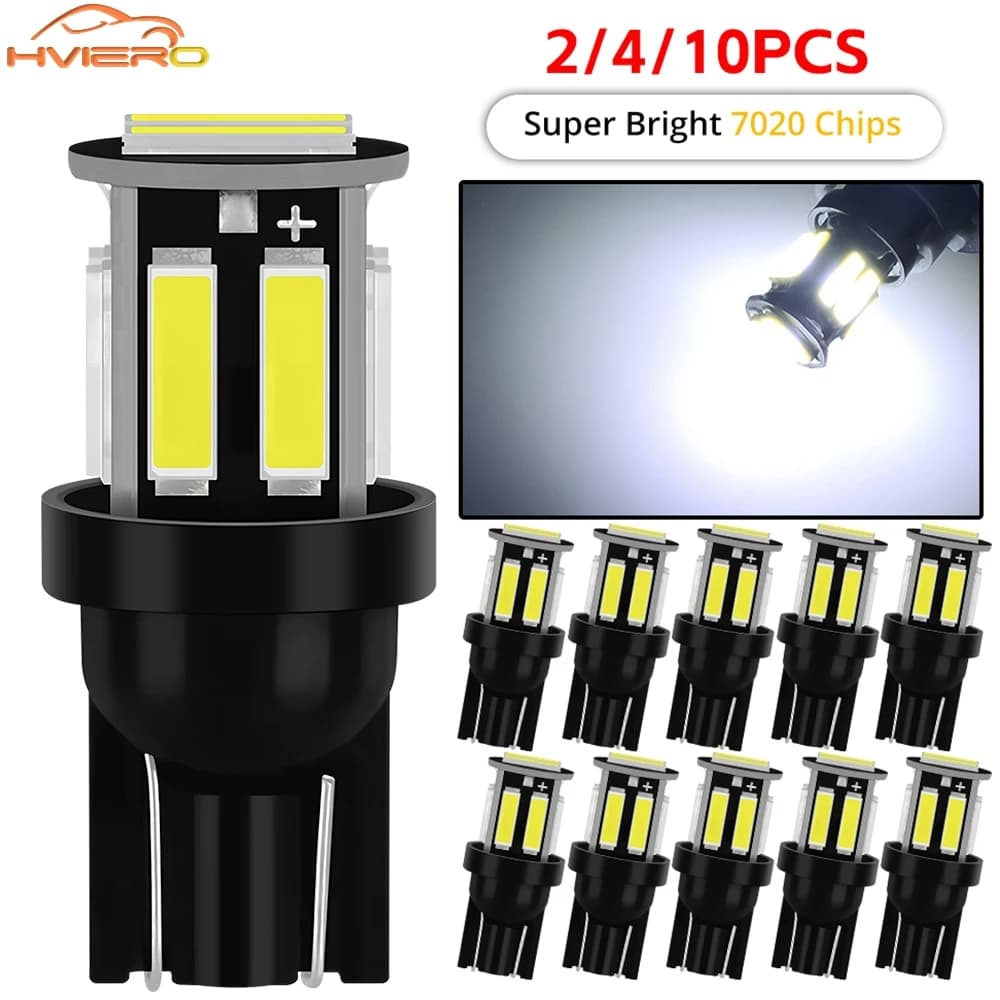 2/4/10X T10 COB 10Led 7020 Auto Night LED 194 168 Wedge Replacement Reverse Instrument Panel Lamp White Blue Bulbs for Lighting