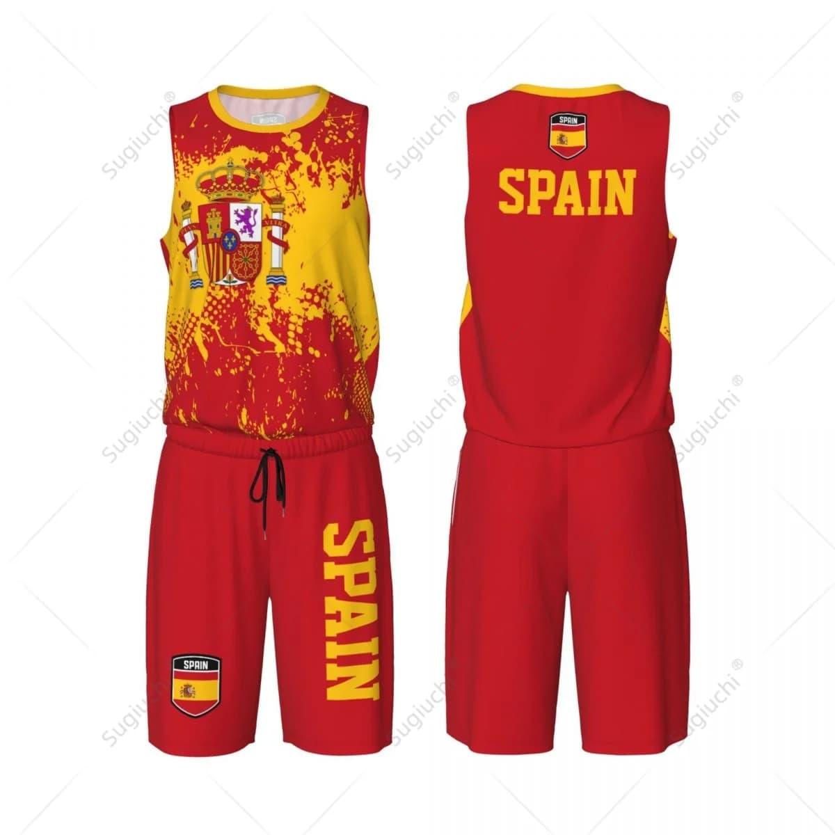 Team-up Spain Flag Grain Men Basketball Jersey Set Shirt & Pants Sleeveless Custom Name Nunber Exclusive