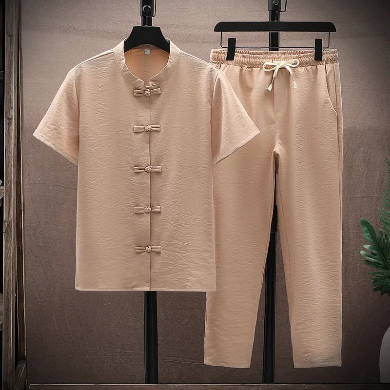 Modern Chinese Style Traditional Kung Fu Short Sleeve Tees Cropped Pants Set Tai Chi Clothes Summer Vintage Tang Dynasty