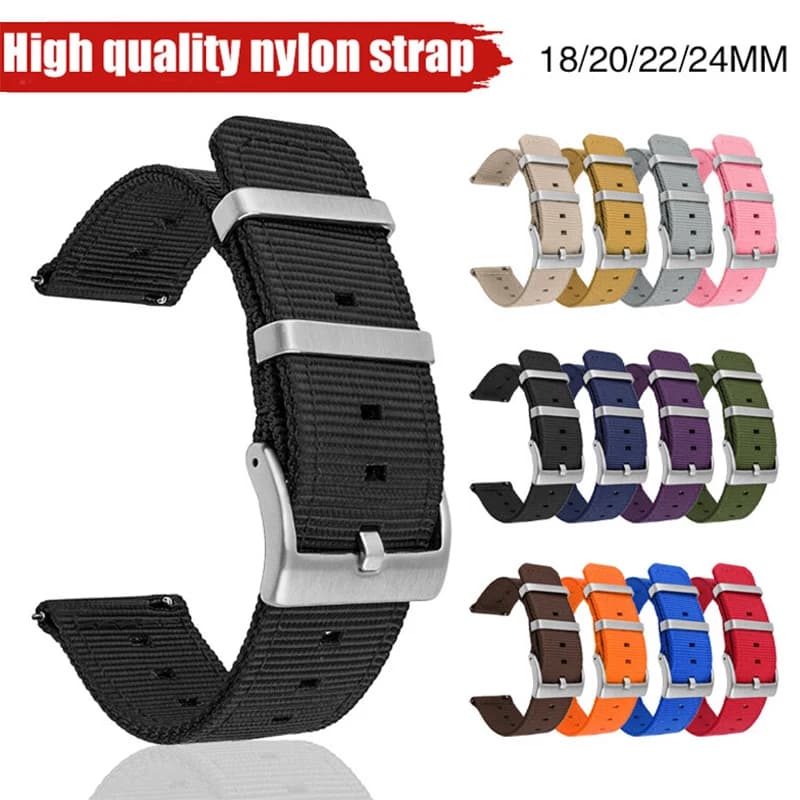 Weave Nylon Strap 18mm 20mm 22mm 24mm Stainless Steel Hoop Buckle Watch Band Men Women Quick Release Waterproof Wrist Bracelet