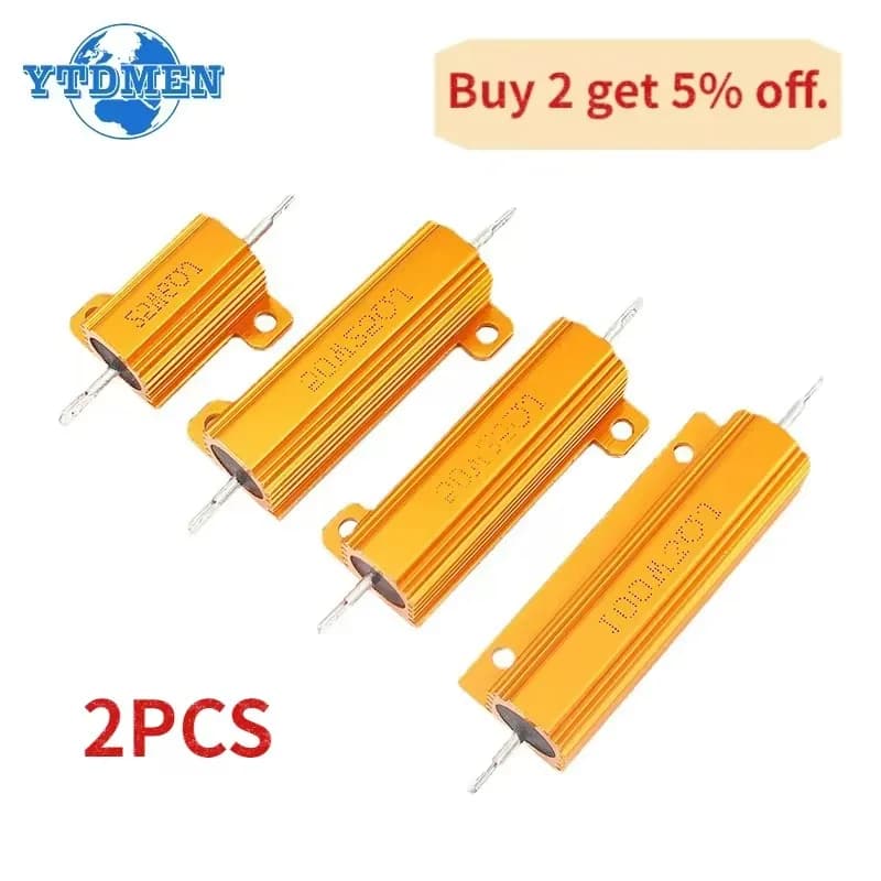 2PCS 10W 25W 50W 100W Load Resistor Aluminum Power Metal Shell Case Wirewound Resistor 0.1~10K Ohm 10 200 500 1K 10K Resistance