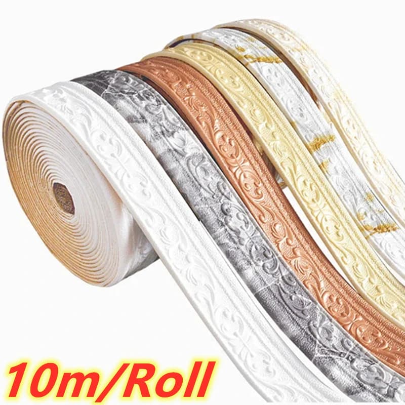 10m/Roll 3D Wall Trim Line Skirting Border Self Adhesive Waterproof Baseboard Wallpaper Wall Sticker For Room Home Decoration