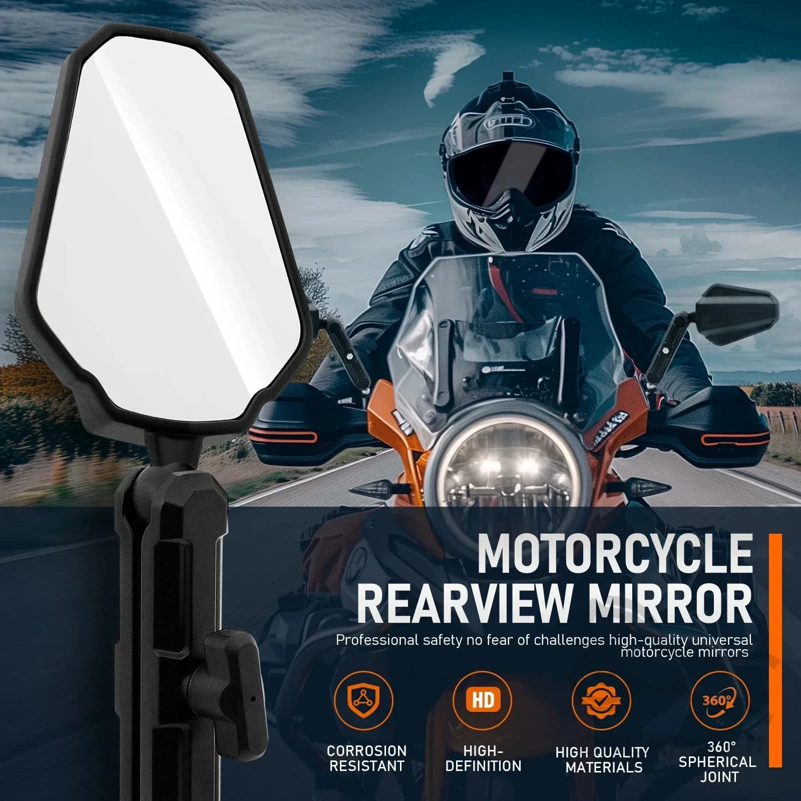 Universal Motorcycle Mirrors Angle Adjustable Folding Handlebar Side Mirror Compatible with Adventure Dirt Street Bike