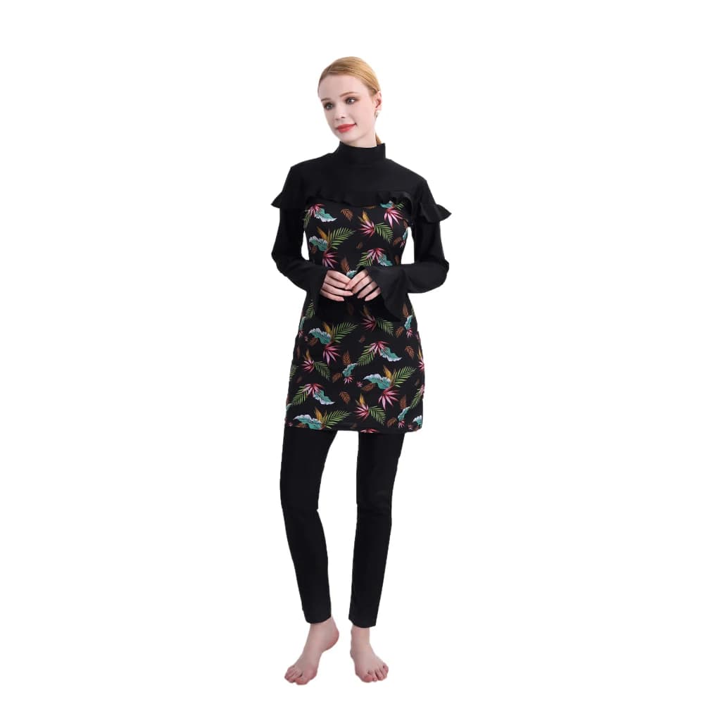 New burkini three-piece Muslim women's swimsuit patchwork long sleeve long trousers and hat summer beach wear sunblock wear