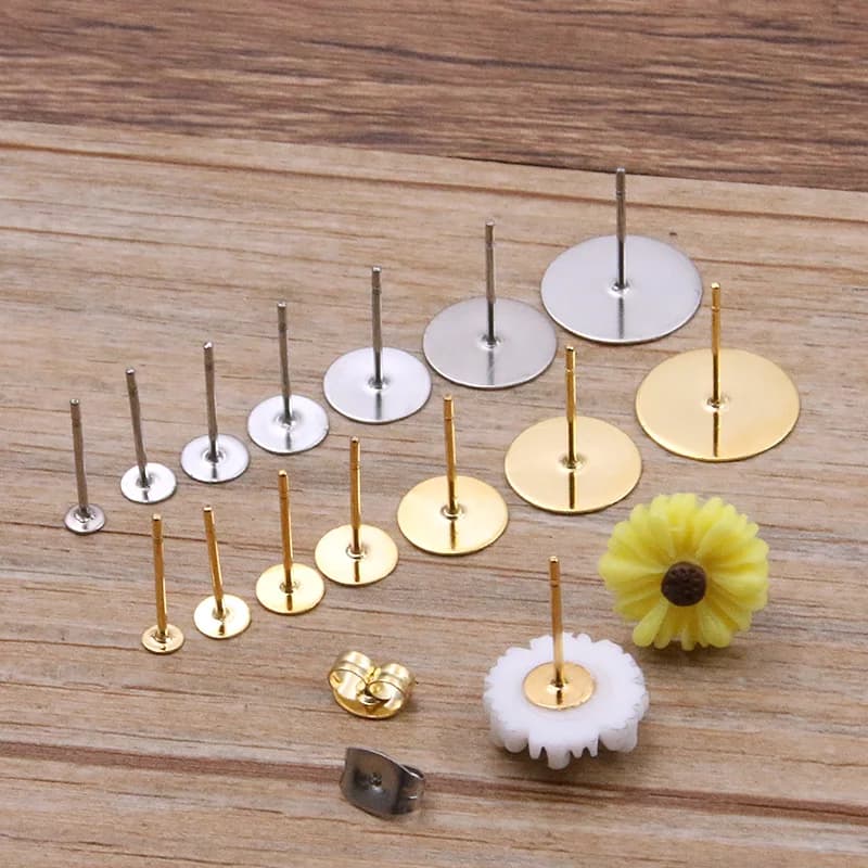 50-100pcs 2 Color Stainless Steel Earring Studs Blank Post Base Pins With Plug Findings Ear Back For DIY Jewelry Making
