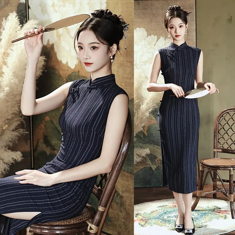 Women's 2024 New Old Shanghai Chinese Tradition Cheongsam Qipao Retro Lady Cotton Linen Sleeveless Daily Dress Street Skirt