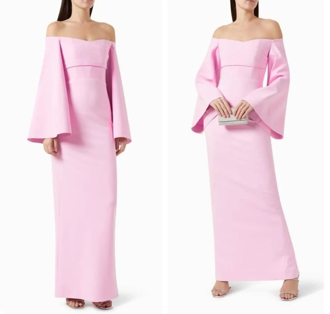 Custom Made Long Pink Crepe Evening Dresses with Slit Mermaid Boat Neck Zipper Back Ankle Length Prom Dresses for Women