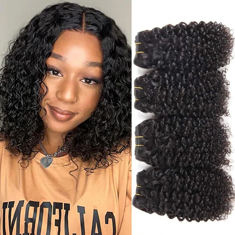 Short Water Wave Human Hair Bundles 1/3/6 Pieces Natural Black Cheap Curly Human Hair Extensions 8 Inches Vendors Wholesale Hair