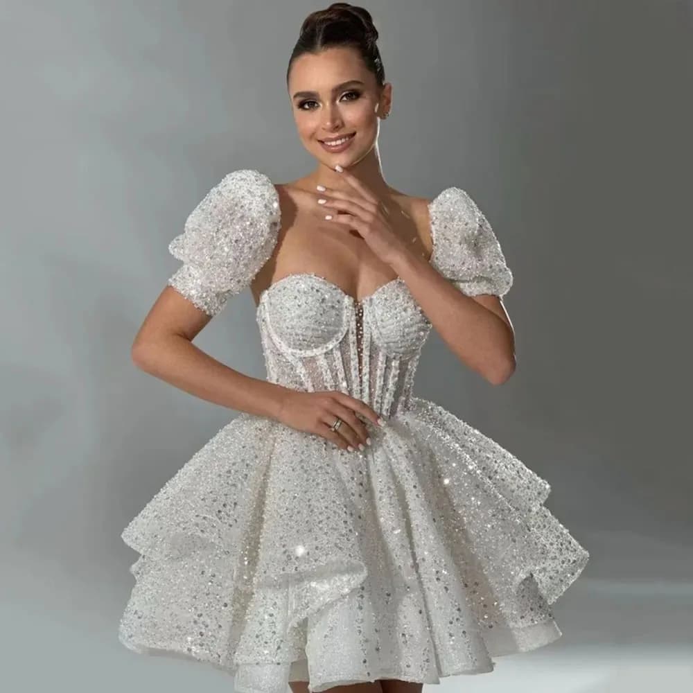 Customized Short Evening Dress Sweetheart A-Line Mini Wedding Dress 2024 Detachable Sleeves Prom Gowns Bride Formal Party Dress