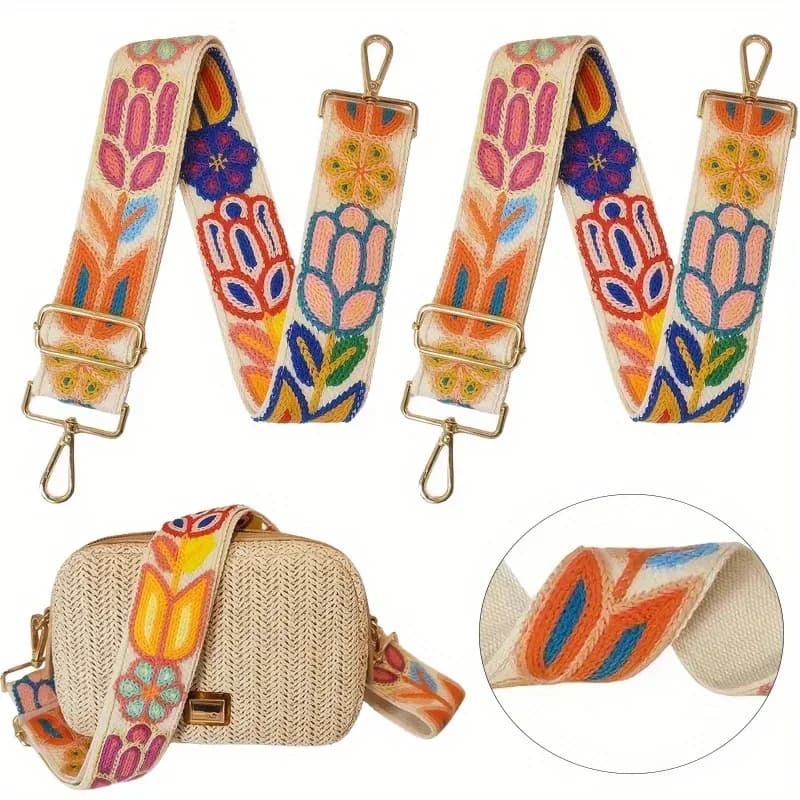 Hand Embroidered Vintage Style Shoulder Strap Multipurpose Fashion Purse Handbags Accessories Adjustable Comfort Accessory Strap