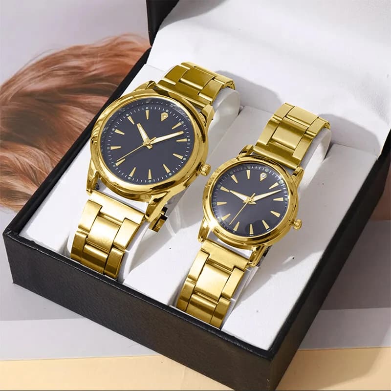 2PCS Fashion Couple Watches Luxury Men Women Simple Steel Band Quartz Watches Reloj Mujer(Without Box)
