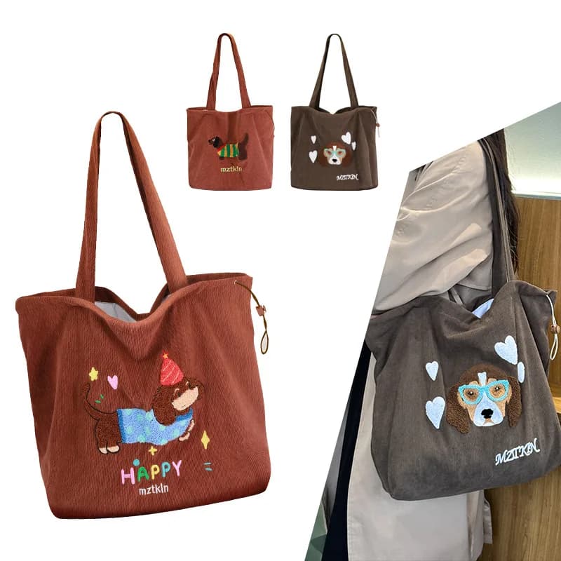 Cute Embroidery Female Canvas Shoulder Bag School Books Handbag Eco Cotton Cloth Travel Purse Women Large Shopping Tote