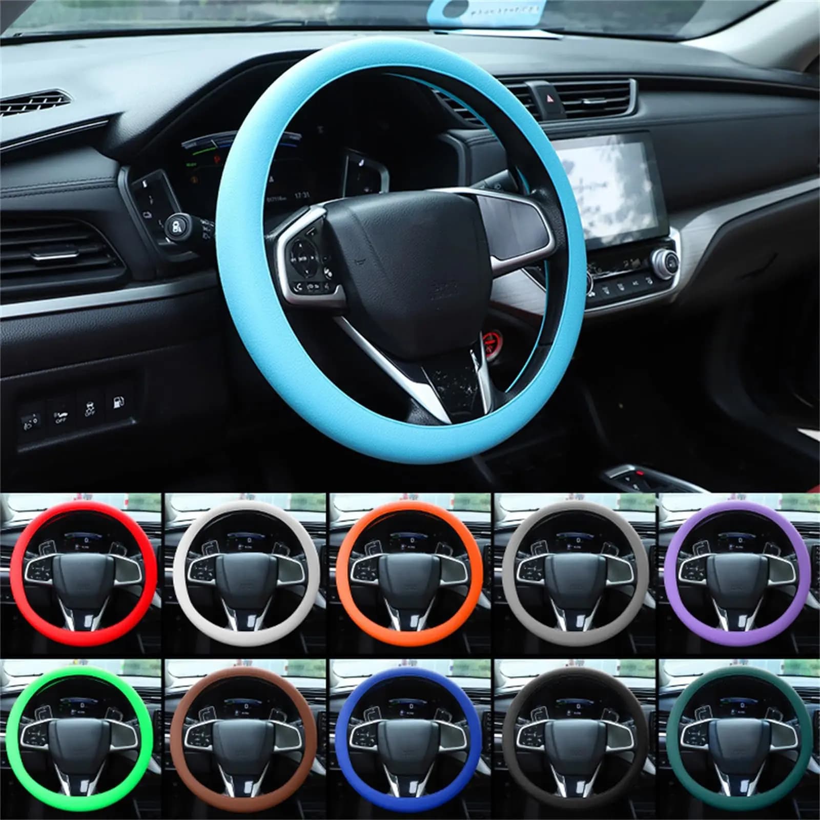 Anti-Slip Silicone Steering Wheel Cover - Universal Fit, Soft & Odorless Fits 14''/15'' Wheels, Durable & All-Season