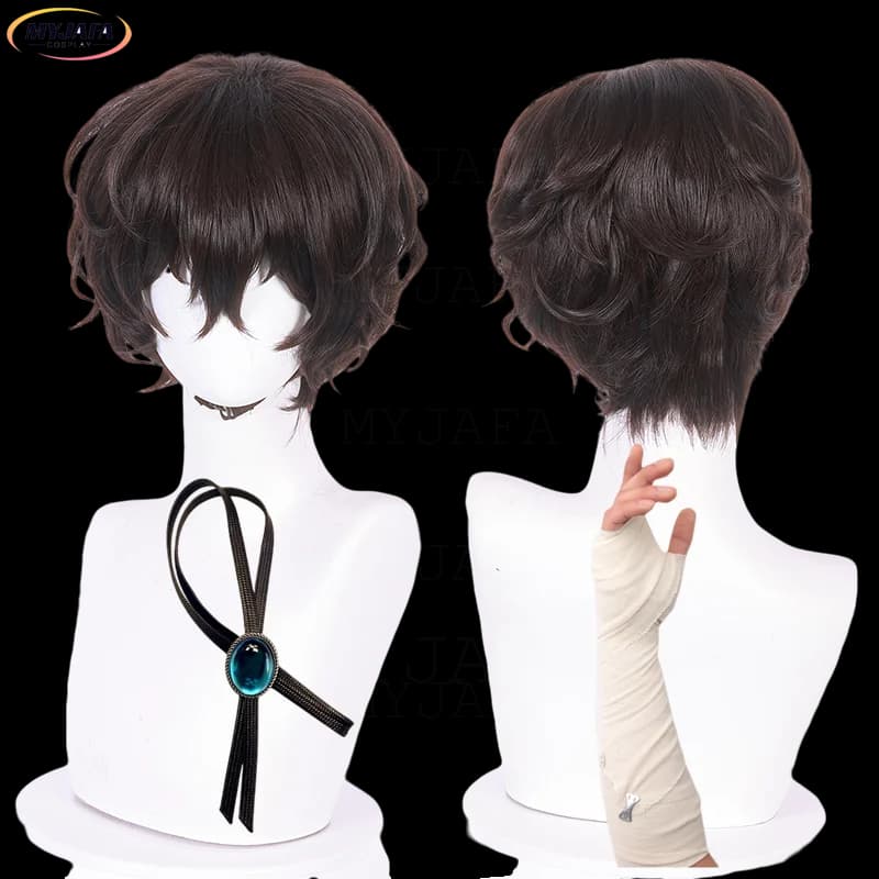 High Quality Dazai Osamu Cosplay Wig Anime Cosplay Short Brown Heat Resistant Synthetic Hair Wigs + Wig Cap