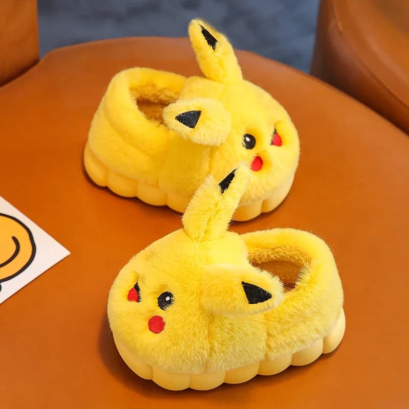 Anime Pikachu Autumn/Winter Children'S Cute Flat Plush Slippers Soft Sole Non-Slip Warm Indoor Home Cotton Shoes Christmas Gifts