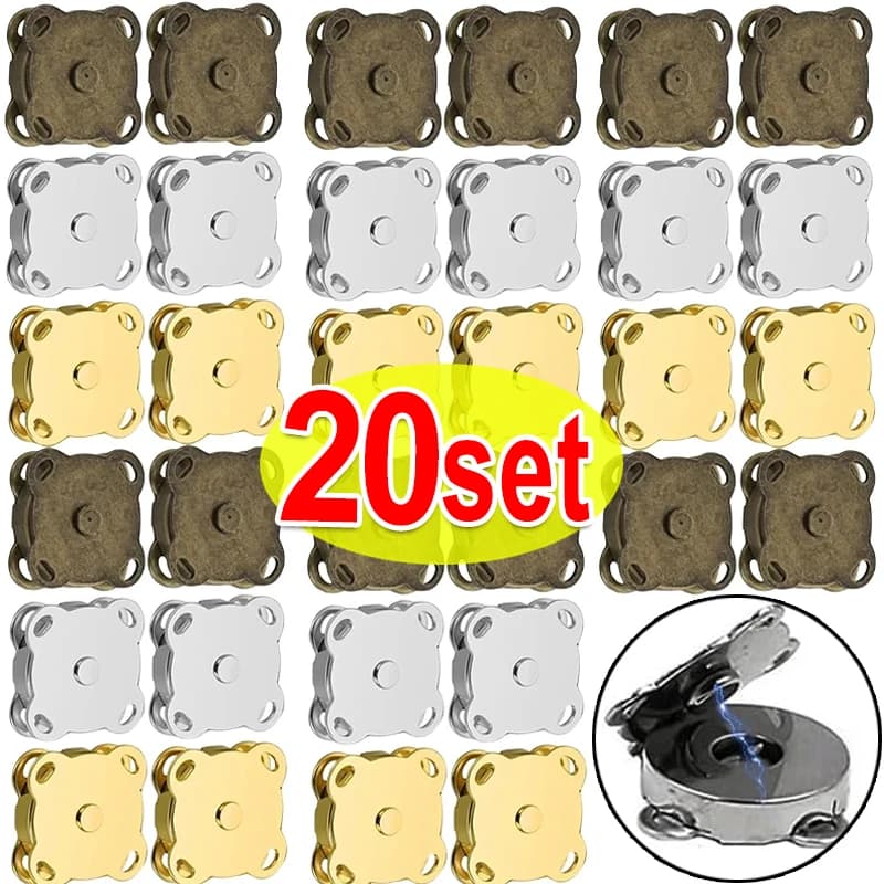 1-20sets Square Magnetic Snap Fasteners Clasps Button Handbag Purse Wallet Craft Bags Parts Accessories 14mm 18mm Pick Color