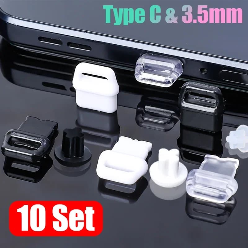 10Set 3.5mm/Type C Dust Plug Earphone Jack Charging Port Anti-dust Plug Cover for Samsung Huawei Xiaomi Smart Phone Accessories