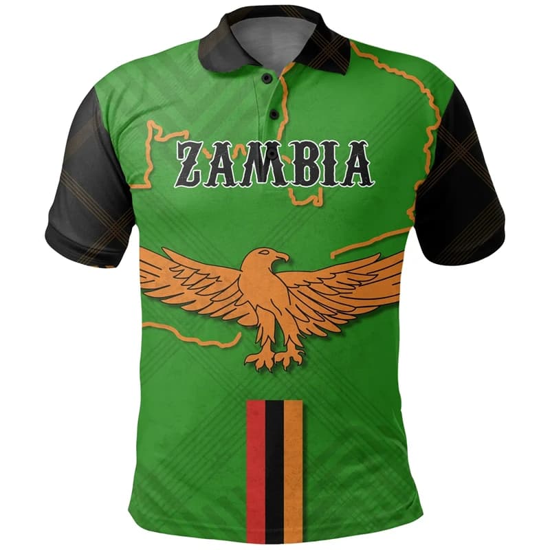 Zambia Flag Map 3D Print Polo Shirts For Men Clothes Africa Boy Short Sleeve POLO Shirt Coat Of Arms Jersey National Emblem Top
