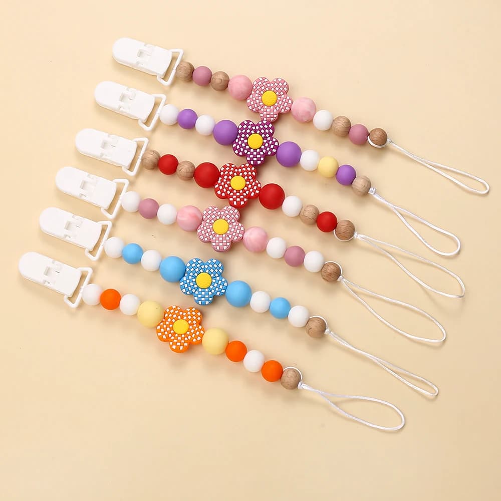 Baby Pacifier Strap Pacifier Clip Teether Clip Buckle Silicone Beads Dummy Nipple Holder Guard Teether Pendant infant Gift Stuff