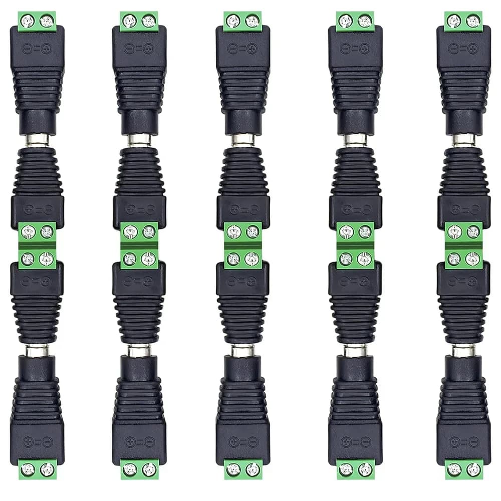 5 Pairs Male and Female Welding-Free DC Plug 5.5*2.1mm Welding-Free DC Female Head Green Terminal Monitoring Power Plug Push-But