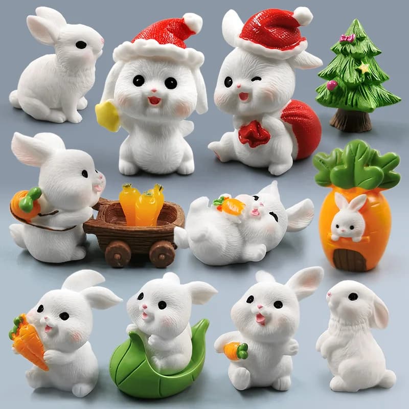 2025 Christmas Easter Rabbit Figurine DIY Landscape Home Kawaii Room Decor Miniature Fairy Garden Decoration Accessories Modern