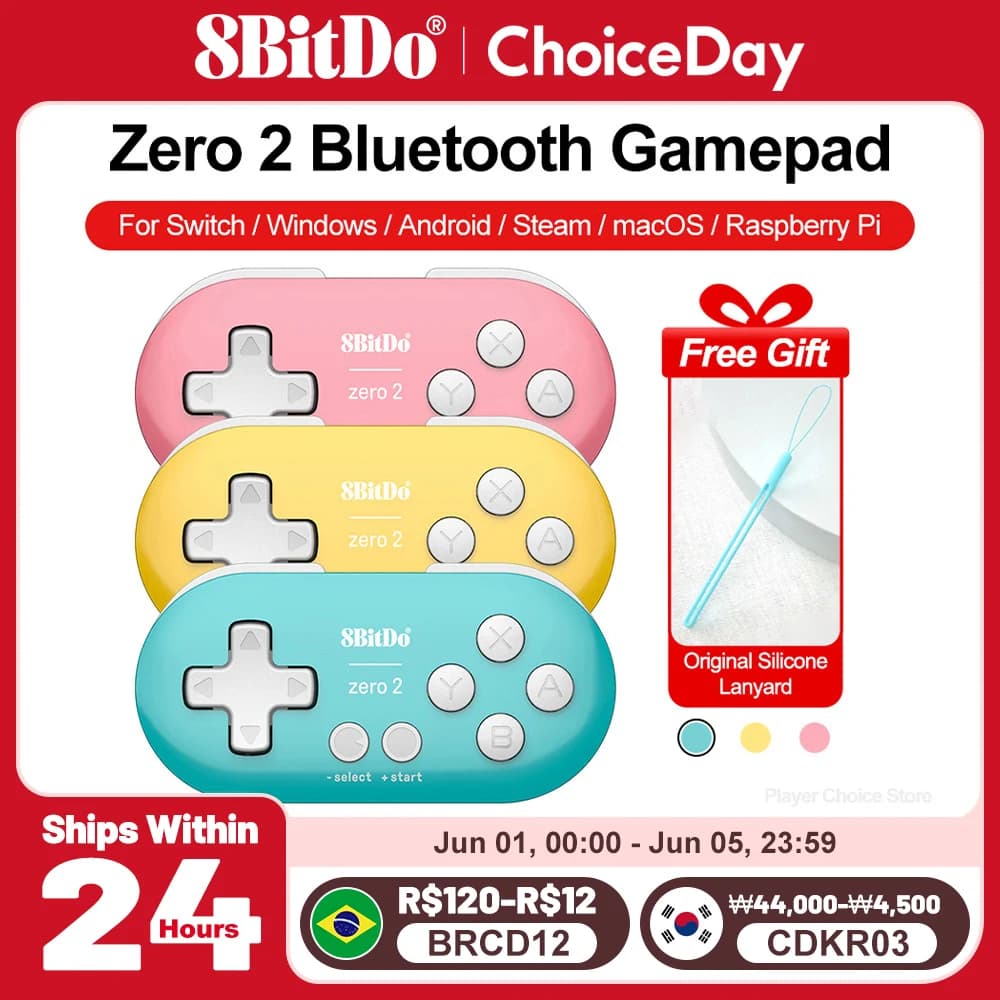 8BitDo Zero 2 Gamepads PC for Nintendo Switch Controller Gaming Controle Steam Windows 10 11 Android Raspberry Pi macOS Joystick
