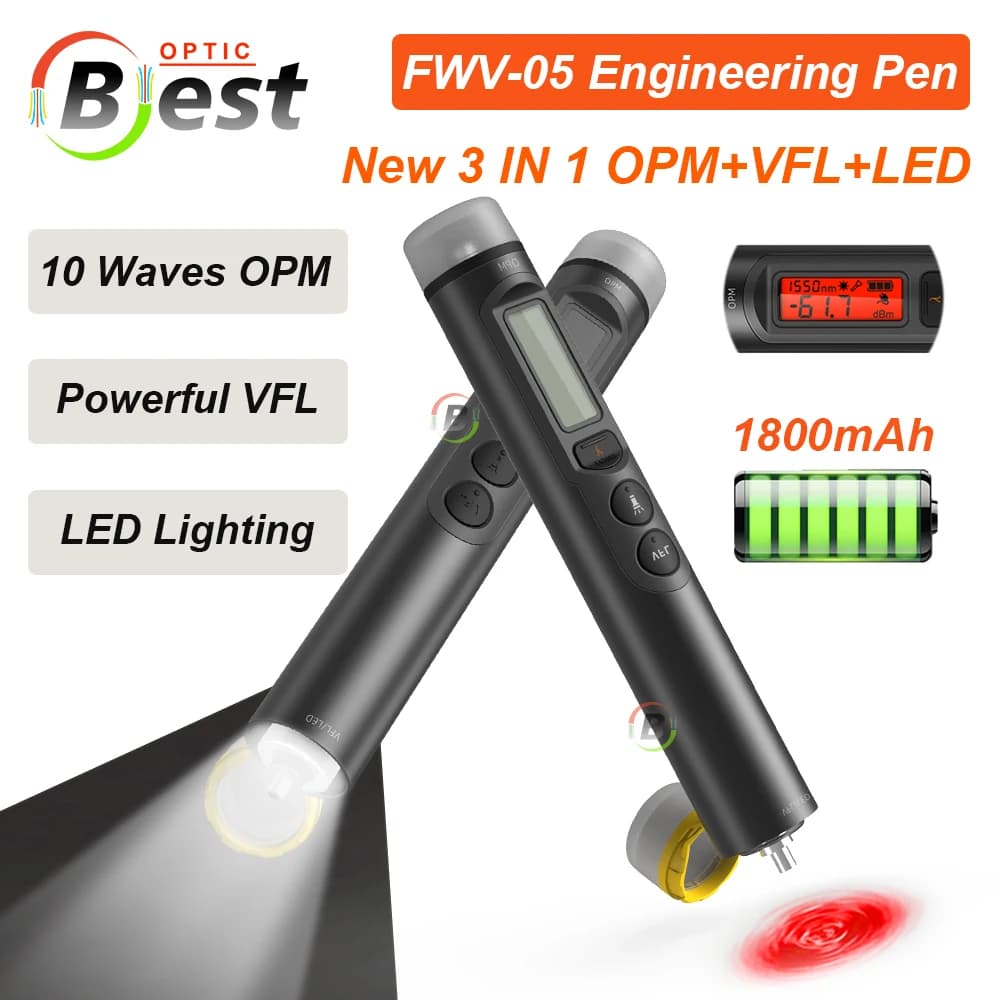 OFW FWV-05 3 in 1 OPM Rechargeable Optical Power Meter 10 Wavelengths -50~30dBm with Visual Fault Locator 15/30mw Red Laser