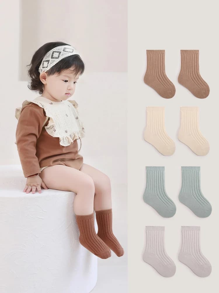 MILANCEL New Autumn Kids Socks Girls Solid Color Mid Tube Socks Children Sock 5 Pairs a Lot