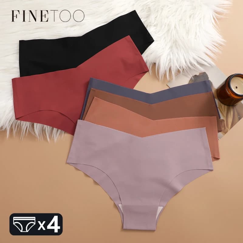 FINETOO 4pcs Seamless Ultra-thin Underwear Women's Panties Sexy V-Waist Breathable Briefs Female Silk Stretch Invisible Lingerie