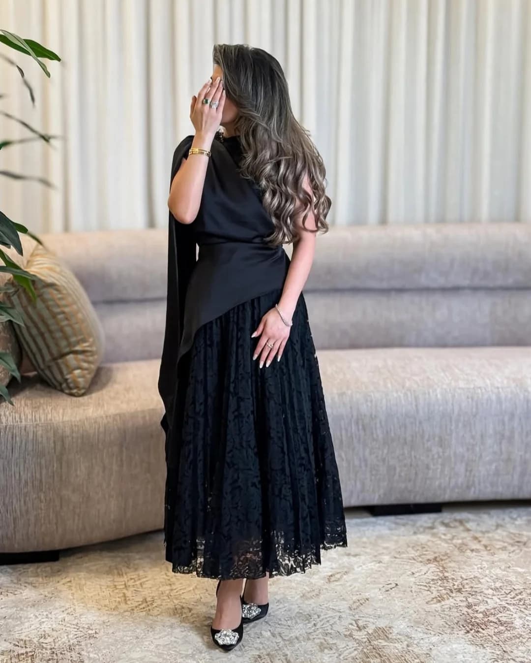 Customized Black Lace Sleeveless Prom Dresses O-Neck Pleated Ankle Length Evening Dresses Back Zipper Simple Party Dresses