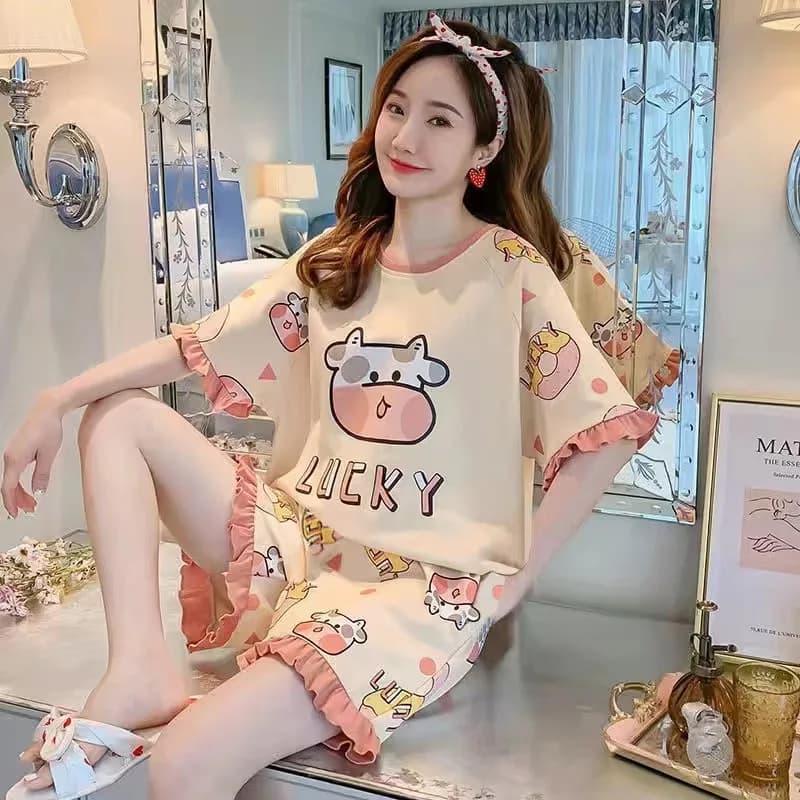 Women's Clothing Two-Piece Pajamas Summer Short-Sleeved Thin Section Loose Version Of The Large Size Casual Comfortable Homewear