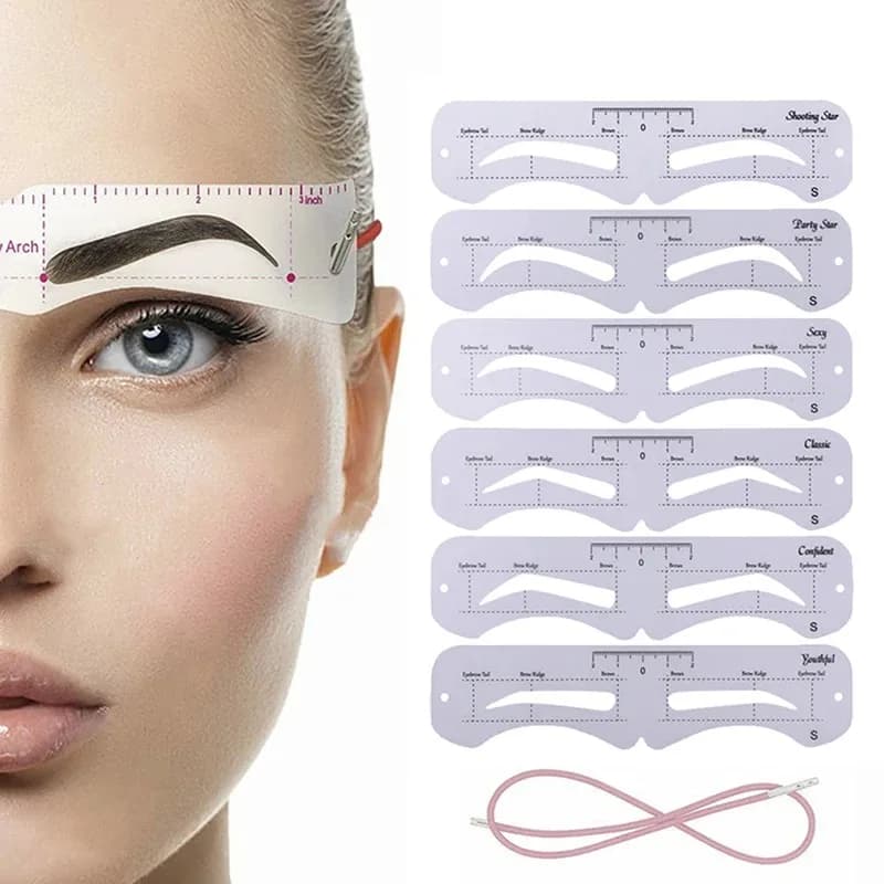 The New Fixed PVC Eyebrow Shaper Template Can Be Reused With High-quality Stickers For Elegant Eyebrow Makeup Tools 6PCS