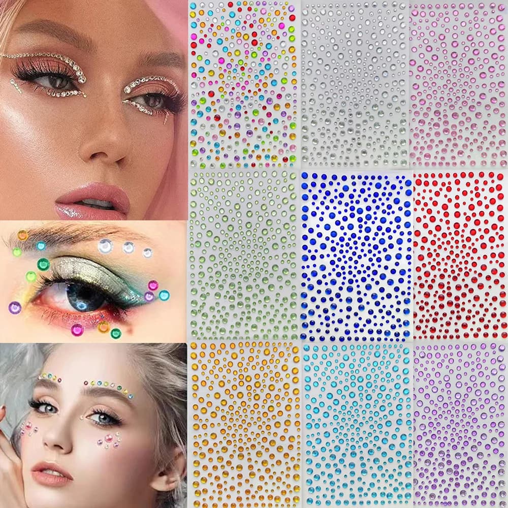 Face Jewels Tattoo Stickers Rhinestones Fake Tattoo for Women Masquerade Party Music Festival Stage Performance Face Makeup Tool