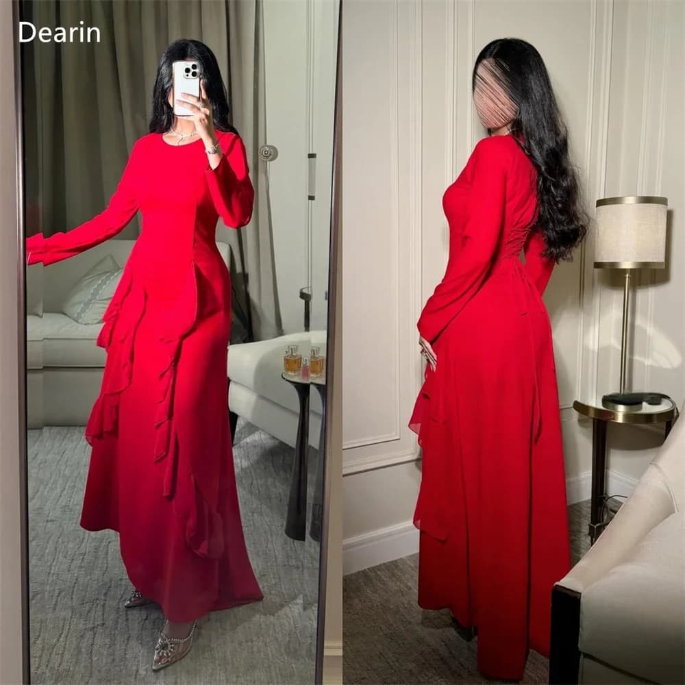 Customized Saudi Arabia Dearin Scoop Neckline A-line Floor Length Skirts Draped Contoured Bespoke Occasion Dresses Prom Gown Eve